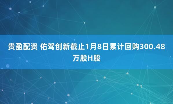 贵盈配资 佑驾创新截止1月8日累计回购300.48万股H股